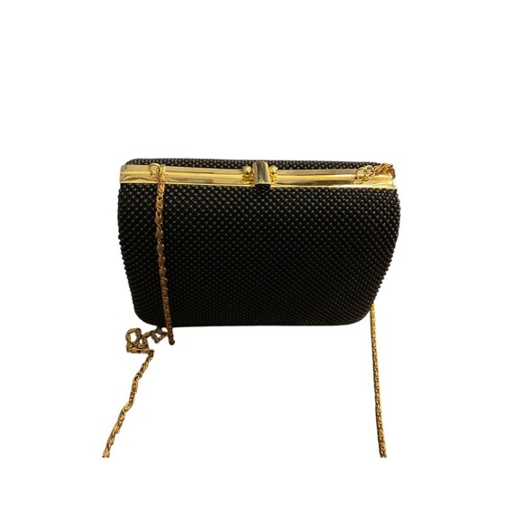 Vintage Whiting & Davis Black Mesh Evening Bag Purse with Gold Chain Strap - Picture 2 of 4